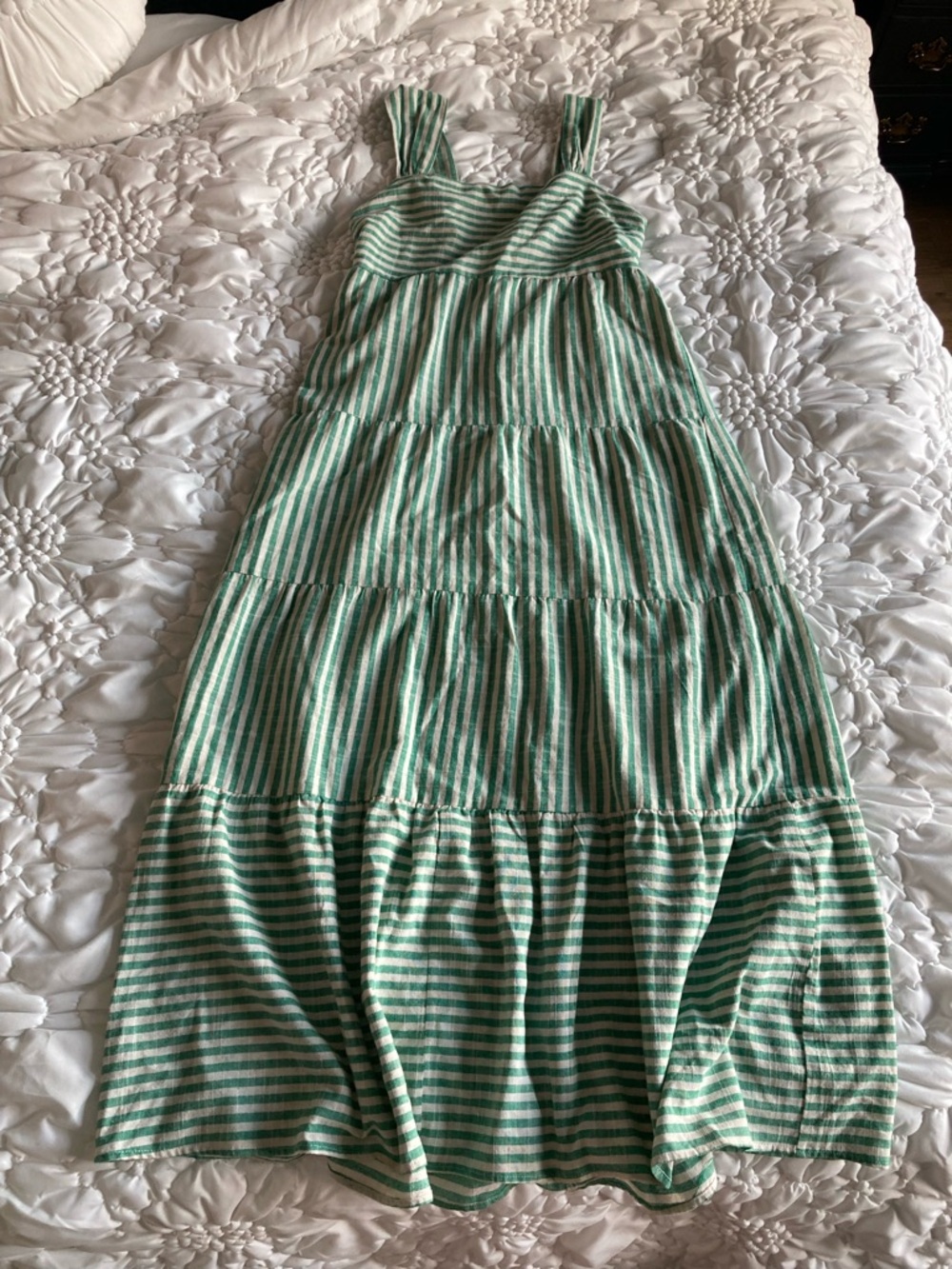 Green and linen Striped Maxi Sundress thick straps size M
